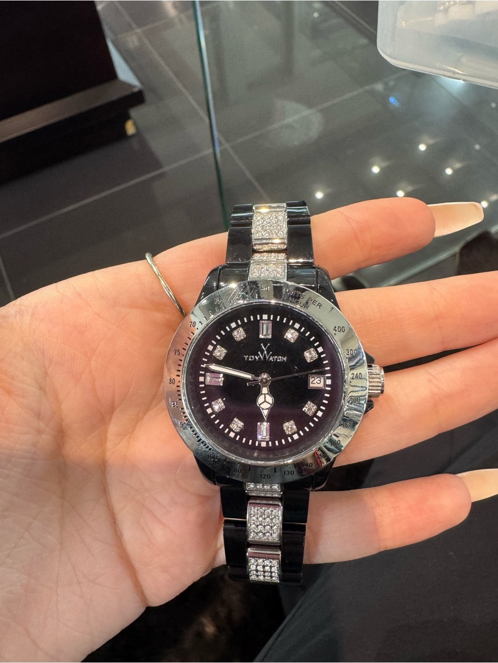 New ToyWatch Black Plasteramic Watch Crystal Accent Link Tachymeter Bezel
